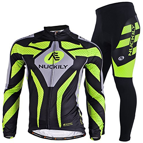NUCKILY Mens Cycling Jersey Set Long Sleeve Sportswear Road Bike Clothing Riding Suit Mountain Bicycle Shirt and 3D Padded Pants Trousers
