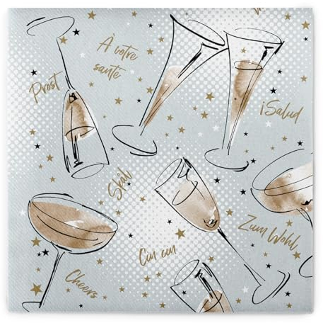 Mank Servietten Premium Einweg-Serviette stoffähnlich und saugstark perfekt für Silvesterpartys Silvester Feier & Party Servietten Cheers (40 x 40 cm, 50 Stück, Airlaid)