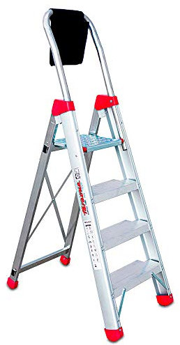 Faraone - Escalera de Aluminio - Escalera de Tijera DOMUS04-162 x 50 x 15 cm - Escalera 4 Peldaños - Máxima Seguridad - Fácil Transporte - Peldaños Anchos y Cómodos