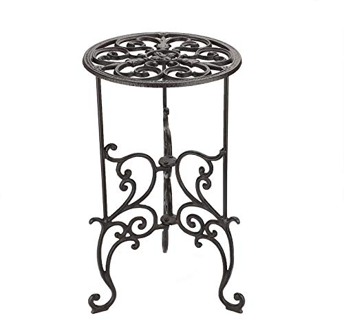 OwnMy Heavy Duty Cast Iron Plant Stand, 19.3 Inch Tall Vintage Rustic Decorative Potted Plant Holder, Indoor Outdoor Plant Rack, Brown, Wrought Iron