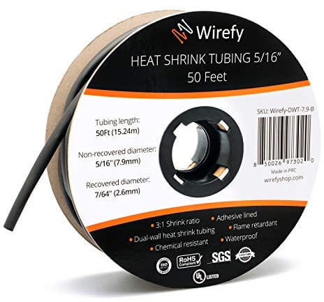 Wirefy Guaina Termorestringente 7,9 mm - Tubo Isolante 3:1 - Interno Adesivo - Nero - Rotolo 15 m
