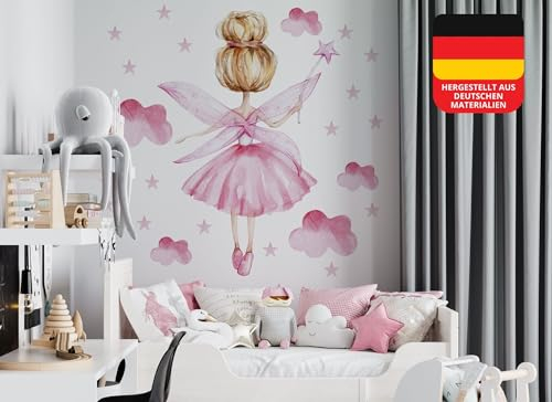 Osomhome Wandtattoo Kinderzimmer Mädchen Fee (120x110cm) | Kinderzimmer Deko Babyzimmer Wanddeko | Wandaufkleber Wandbild Kinderbilder Wandsticker | Wolken Sterne Zauberstab os6602