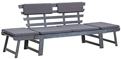 vidaXL Akazienholz Massiv Gartenbank mit Auflagen 2-in-1 Sonnenliege Gartenliege Liege Sitzbank Parkbank Holzbank Bank Gartenmöbel 190cm Grau