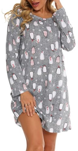 MIA LUCCE Chemise de Nuit pour Femme avec Imprimé Pingouin, Nuisette Col Rond pour Dormir et Se Détendre, XXL