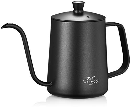 MERMOO YILAN Tetera de acero inoxidable con cuello de cisne, hervidor de café de goteo, 21 onzas (negro)