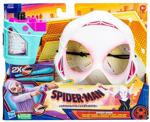Spider-Man Marvel Across The Spider-Verse Spider-Gwen Web-Shot Slinger Maske und Blaster Set für Kinder Rollenspiel, Spielzeug für Kinder ab 5 Jahren