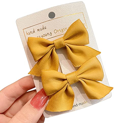 2 Stück Schleifen-Haarspangen, Haarspange Haarschleifen Mädchen, Rutschfeste Krokodil-Haarspangen, Haarschmuck, Mode, Mädchen, Haarschmuck, Frauen, Weihnachten, Hochzeit, Geburtstag (Gelb)