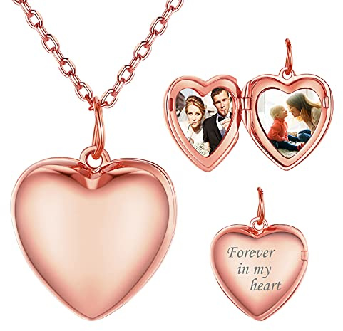SILVERCUTE Collana con Foto Personalizzata Argento 925 Collana Donna Cuore Portafoto Ciondolo con 2 Foto Personalizzata+ Incisione Placcato Oro Rosa con Confezione Regalo per Donna Mamma Amica