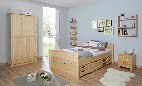 TiCAA Doppelbett Leni 140x200 mit 4er Funktionsschubkasten
