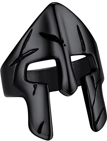 FaithHeart schwarz Herren Damen Fingerring in Größe 62 Punk Retro Siegelring Vintage Sparta Helm Ring Partnerring Freundschaftsring für Paar Pärchen