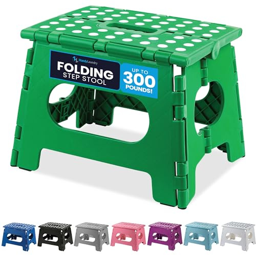 Handy Laundry Folding Step Stool 9 Inch, Green, Non-Slip Holds 300 lbs | Foldable Collapsible Step Stool, Kitchen Bathroom Bedroom, Adults