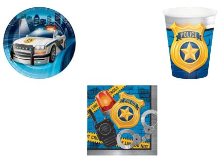 CUSTOM PRINT SHOPPING POLICE FORCES DE L'ORDRE COORDONNÉES TABLE PARTIE À THÈME POLICE FORCES DE L'ORDRE POUR 8 INVITÉS KIT(8 assiettes, 8 gobelets, 16 serviettes)
