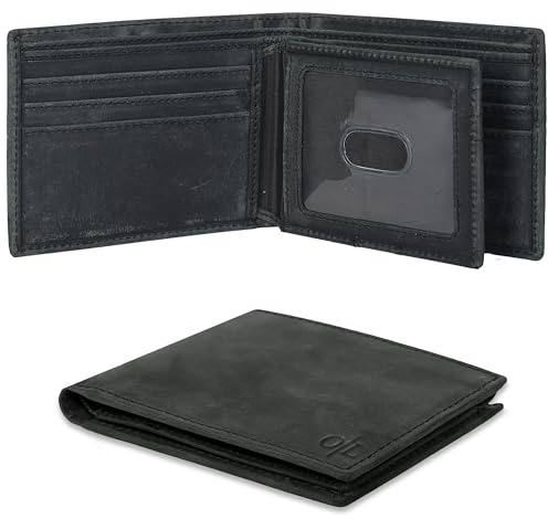 Real Leather Bifold Wallet for Men - Wallets with 9 Credit Cards 1 ID Window Slim Minimalist Front Pocket Billfold (Shadow)