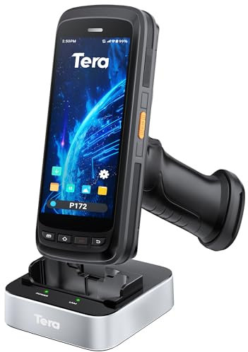 Tera Android Barcode Scanner PDA Android 11 with Charging Cradle Pistol Grip 8000mAh Zebra SE4710 Scanner Handheld PDA 1D 2D QR Barcode Reader for Warehouse BT 5.0 4G Wi-Fi GPS P172