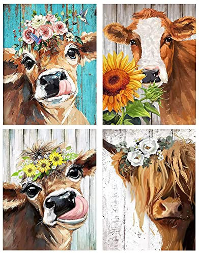 4 Stück Diamond Painting, 5D Diamant Painting Bilder, Diamant Malerei Malen Nach Zahlen Full Drill Kristall Set, DIY Cross Stitch Stickerei Malerei Kits Art Craft For Home Wall Decor,30x40cm,Milchvieh