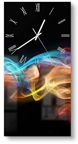 DEQORI Glasuhr | horizontal 30x60 cm | Motiv Farbige Rauchschwaden | große XXL Design Uhr aus Glas | leise Wanduhr für Wohnzimmer & Küche | moderne Hingucker Uhr für die Wand