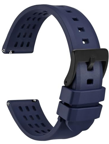 WOCCI 20mm Rallye Uhrenarmband, FKM Gummi Armband, Schnellverschluss, Schwarze Matte Schnalle (Blau)