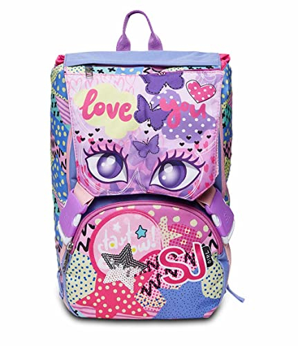 SJ Gang Zaino Scuola Estensibile, Rosa Viola Fucsia, Zaino Doppio Scomparto Con Pattine Flip System, Scuola Elementare Bambina