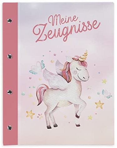 itenga Zeugnismappe mit Buchschrauben erweiterbar für Kinder Jugendliche Erwachsene Mädchen Jungen Schüler (Einhorn)