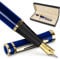 Wordsworth & Black Füllfederhalter-Set, feine 18-Karat-Goldfeder, inklusive 24 Tintenpatronen, Kolbenkonverter und Geschenkbox, goldfarben, Kalligraphie, Kaiserblau