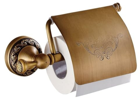 Toilettenpapierhalter aus Messing im Vintage-Stil mit Abdeckung – Wandmontage, Badezimmer-Rollenaufbewahrungslösung (antikes Messing)