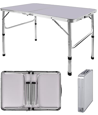 Table de camping pliante de 120 cm - Hauteur réglable - Petite table pliante avec poignée portable - Avec pieds en aluminium - Pour extérieur, pique-nique, plage, barbecue, cuisine - 120 x 60 x 70 cm