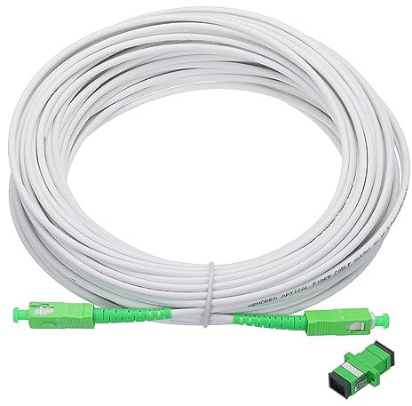 sourcing map 1Pcs 65.6Ft Single Mode Simplex OS2 Armored Fiber Optic Patch Cable LSZH SC/APC-SC/APC Jumper Optical White for Fiber Optic LAN Networks with Adapter