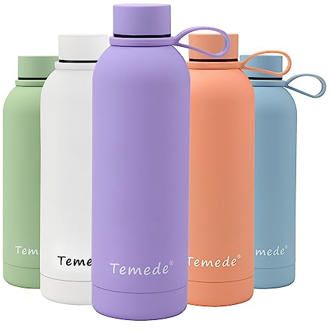Temede Small Stainless Steel Insulated Water Bottle 500ml, Vacuum Flask BPA-Free, 12hrs Hot & 24hrs Cold Drinks, Thermal Metal Sports Bottles,Leakproof Double Wall Drinking for Kids,Gym,Running,Travel