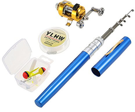 ERYUE Angelrute-Angel Reel Combo Set Mini Teleskop-bewegliche Taschen-Feder Angelrute Pole + Reel Aluminiumlegierung Angelschnur Weiche-Köder-Köder Jig Hooks