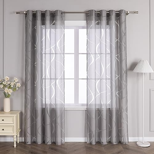 Delien Gardinenschals Ausbrenner Transparente Gardinen mit Ösen Modern »Wellen« Fenster Gardinen Wohnzimmer Flächenvorhänge Ösenschals Vorhang mit Wellenmuster 1 St. Grau,BxH 140x175cm
