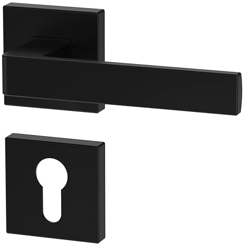 La maniglia ERGO, nera, per porte con serratura con un cilindro di chiusura, maniglia quadrata nera opaca, guarnizione per porte, maniglia