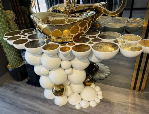 Casa Padrino Luxus Designer Badezimmer Set Weiß/Gold 150 x 58 x H. 70 cm - 1 Waschtisch mit Waschbecken und Armatur - Badezimmer Möbel - Luxus Möbel - Designer Möbel