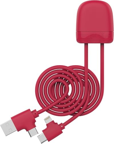 Xoopar ICE-C Cavo Multi USB 1 m USB-C Lightning CarPlay - Rosso | Ingressi USB e USB-C, uscite USB-C e Lightning: ricarica, dati e CarPlay con un solo cavo da 1 m