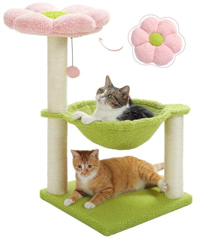 MUTTROS Flower Cat Tree, 28 Cat Tower with Cozy Flower Perch, Large Hammock for Indoor Small Cats, Cute Cat Tree with Sisal Scratching Post and Fur Toy Ball for Kittens, Pink