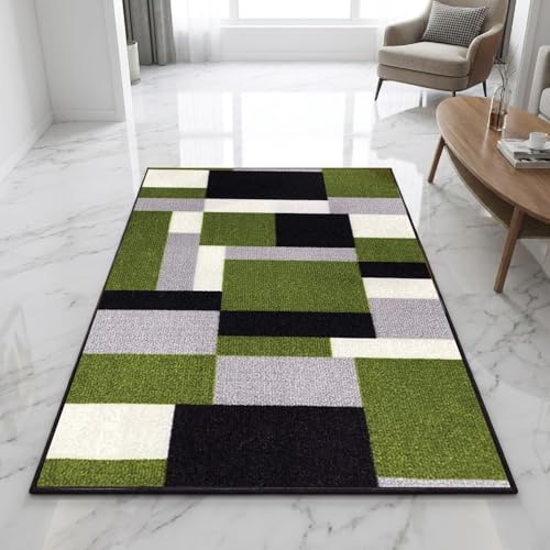 Fit Even Kilas Area Rugs - Large Washable Soft Fluffy Modern Shaggy Carpet Rug for Living Room, Bedroom, Hallway, Lounge, Dining Room, and Under Table (Green Black, 120 x 170 cm)
