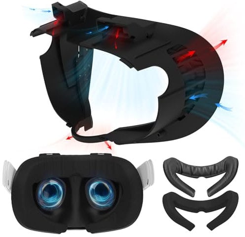 Hibloks Face Cover Pad Facial Interface Compatible with Meta/Oculus Quest 3 Accessories, Air-Circulation Design,Comes with soft breathable ice silk cotton and PU mask replacement pad(Fan Not Included)