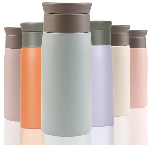 Thermal Flask for Hot Drink, 350ml Coffee Cup Travel Mug, Insulated Travel Coffee Mug, Stainless Steel Water Bottle with Filter, Leak-Proof with Hygienic Drink Opening (Light Green)