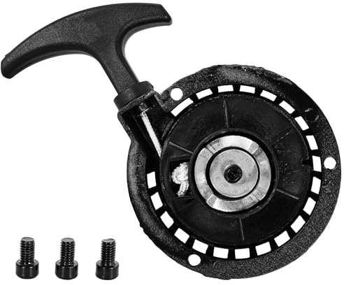 Démarreur à tirette pour 40/44-6 2 temps 47cc 49cc Mini Pocket Bike ATV | 4 Wheeler Motorcycle, Mini-démarreur à traction en alliage d'aluminium à denture surélevée de type plat avec vis noir