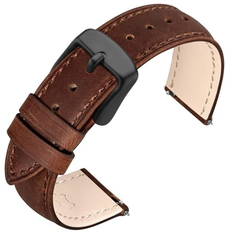 ANNEFIT Uhrenarmband 22mm für Herren Damen, Lederarmband Vintage mit Schwarze Schnalle, Schnellverschluss Ersatzarmband (Karamell)