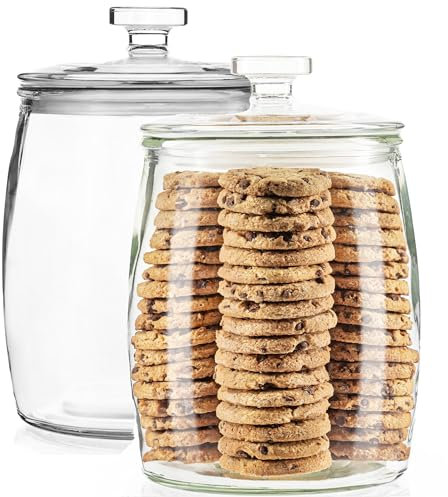 kitchentoolz Keksdose aus Glas mit luftdichtem Deckel, großer Aufbewahrungsbehälter für Süßigkeiten, Mehl, Zucker, Tierfutter und Hundeleckerli-Kanister, 2 Stück