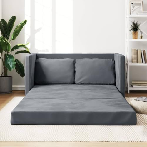 KOIECETA Bodensofa Klappbar Bodenbett Sofa mit Schlaffunktion Schlafsofa Schlafsessel mit Metallgestell Klappsofa Sofabett für Wohnzimmer Schlafzimmer Stoff (Dunkelgrau)
