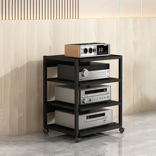 Multifunktionales Ablageregal mit Universalrädern Audio-Audio-Speicherregal TV Rack HiFi Regal Audio Schrank Beistelltisch Holz für Wohnzimmer für Wohnzimmer Spielzimmer Schlafzimmer.(Nero,50x40x69.6c