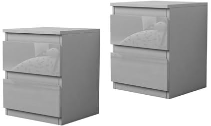 HTI living Nachtschrank Kenji Hochglanz Grau 2er-Set Nachtkommode 2 Schubladen