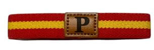 MIBANDERA Pulsera Bandera España personalizada con tú Inicial, Hombre Mujer. Pulsera Cuero Tela elástica. (P)
