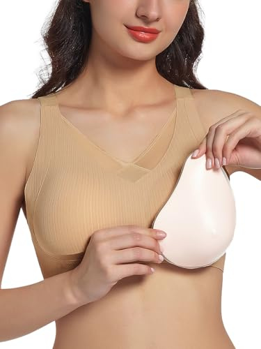Reggiseni per mastectomia da donna con tasche, reggiseno per tutti i giorni per post intervento chirurgico, 1 paio di imbottiture rimovibili per il petto