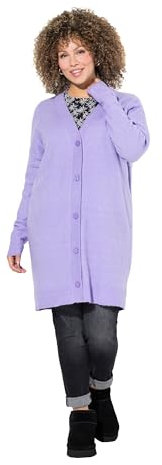 Ulla Popken Damen große Größen Übergrößen Plus Size Strickjacke, Boxy Fit, V-Ausschnitt, Knopfleiste Lavendel 46+ 835734814-46+
