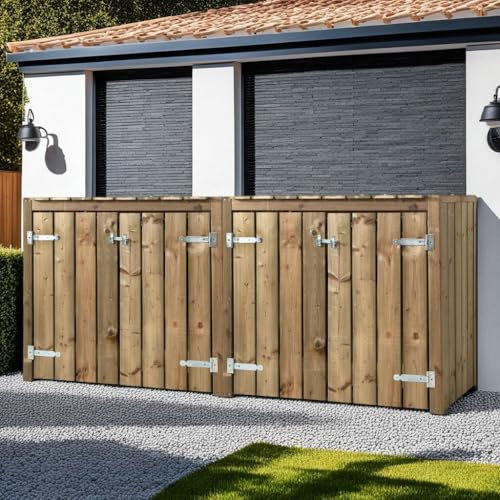 Mülltonnenbox 1er 240l (Henk) – Mülltonnenverkleidung Holz für 1 große Tonnen, offene Rückwand, imprägniertes FSC-Kiefernholz (73 x 87,5 x 119 cm) (Druckimprägniertes Holz, 4er)