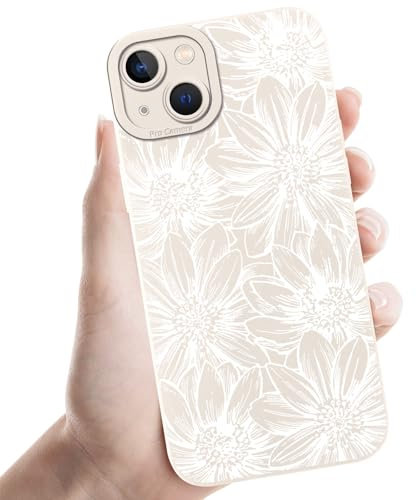 Kueqeay Handyhülle für iPhone 13 hülle 6,1'', Aesthetic Blume Muster Design Weißer Weiche TPU Silikon Stoßfest Kameraschutz Schutzhülle Bumper Ultra Dünn Mädchen Case, 01