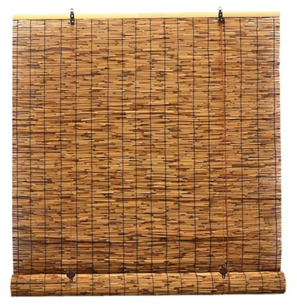 Braun Bambusrollo Sonnenschutz Bambus Rollos 30 35 45 60 75 80 100 125 140 155 Raffrollos Terrasse Schilf Vorhang Sichtschutz Jalousie für Fenster und Türen(90 x 58 cm)
