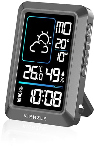 Kienzle Kompakt Wetterstation Funk mit DCF Uhr, Raumklima, Wecker | Raumtemperatur, Raumluftfeuchtigkeit, Wettervorhersage, DCF Uhr, Datum, 2 Weckzeiten, Schlummerfunktion
